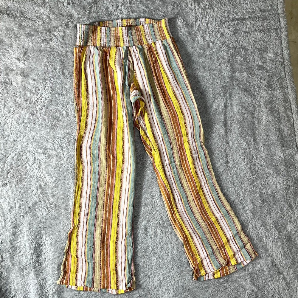O'Neills Pants Women Medium Multicolor Striped Bell Bottom Smocked Waist Comfort